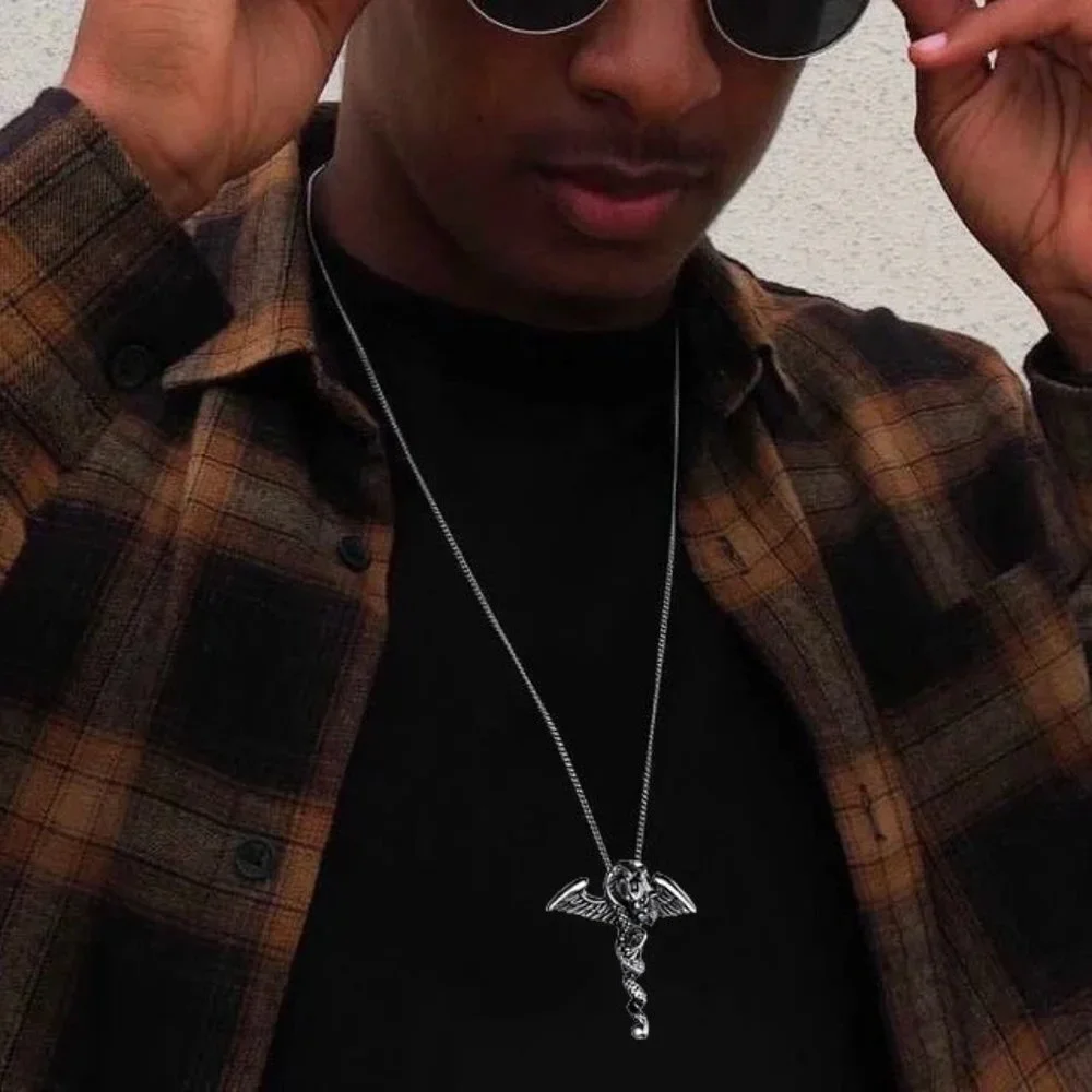 ❤️Stainless steel rhinestone dragon Necklace, N90201P137